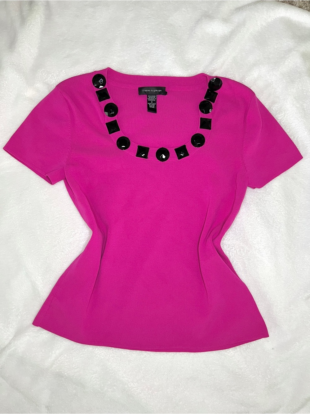 Vintage Y2K Fuchsia Short-Sleeve Jewel Neck Top